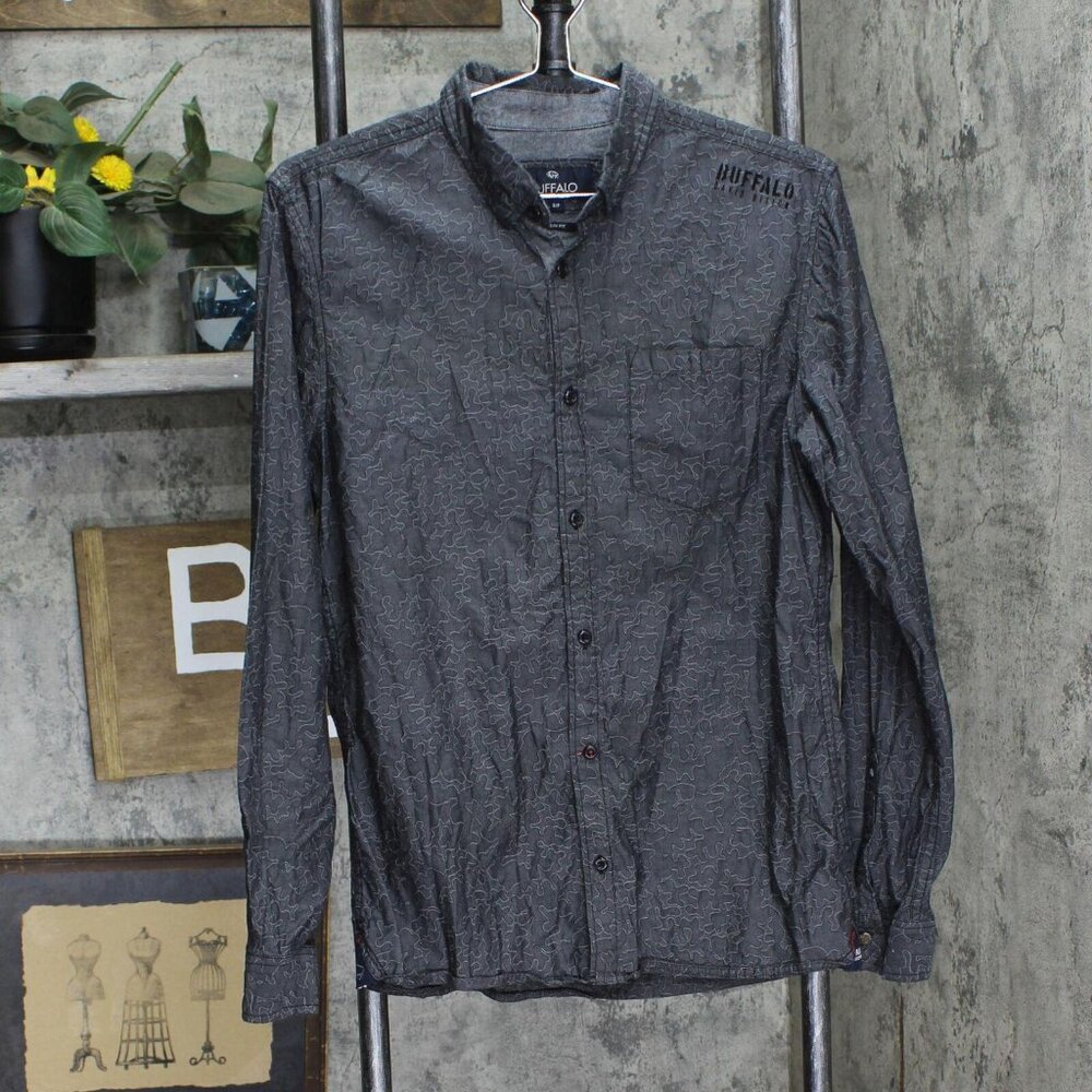 Buffalo David Bitton Mens Slim Fit Union Made Button Up Shirt Gray Multi S